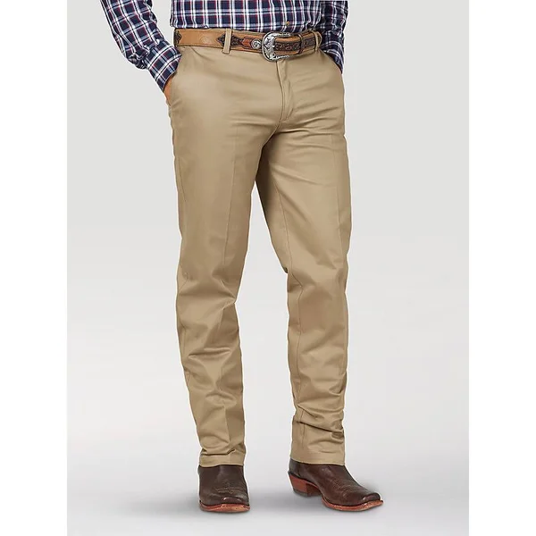 Wrangler Men's Khaki Flat Front Relaxed Fit Wrinkle Resistant Casual Pants