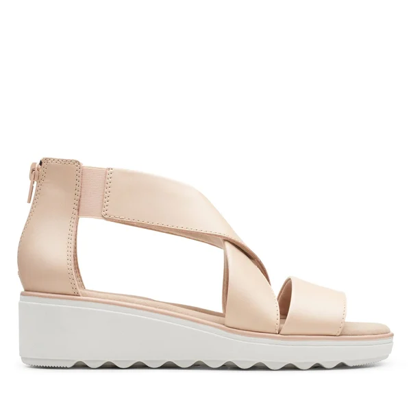 Clarks Jillian Rise Womens Leather Criss-Cross Wedge Sandals, Blush