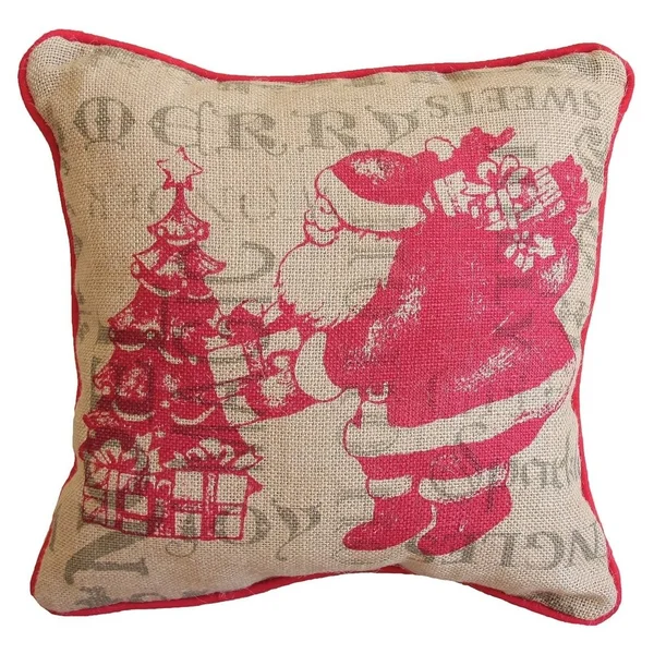 Xia Home Fashions ML14900A1414 Saint Nick Christmas Decorative Pillow with Printed Burlap