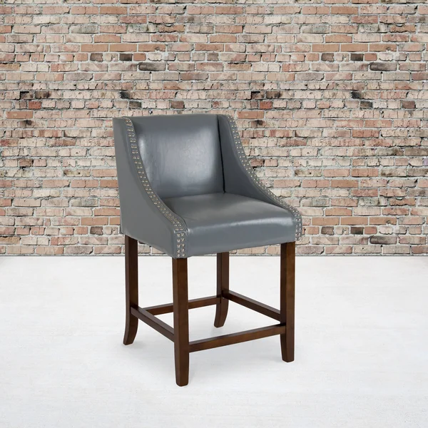 Lancaster Home Carmel Series Walnut (Brown) Wood 24-Inch High Counter-Height Transitional Stool with Accent Nail Trim (Set of 2)
