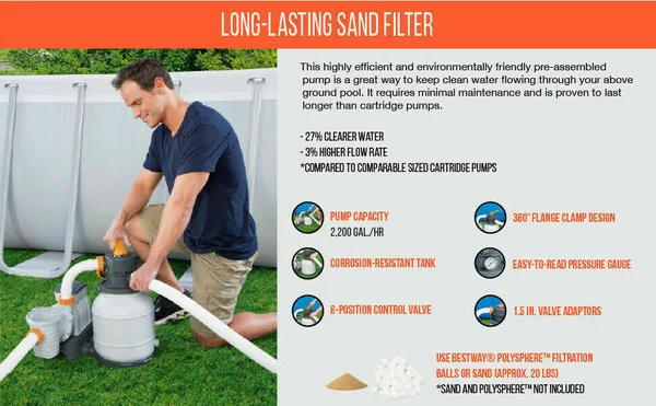 Bestway 58500E Flowclear 9, 800 L Pump Sand Filter, White/Gray