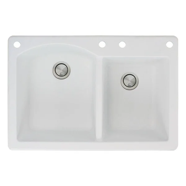 Transolid Aversa 22-in x 33-in Black Double-Basin Granite Drop-In 2-Hole Residential Kitchen Sink