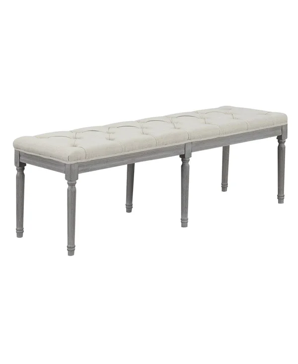 AC Pacific Jack Button Tufted Light Beige Upholstered Bench with Weathered Gray Legs