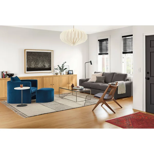 Room & Board - Modern Aria Round End Table 18 Diameter 22H in White, Marbled White Quartz Top w/ White Base