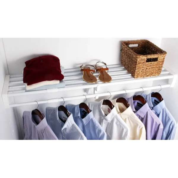 EZ Shelf Expandable Closet Shelf and Rod with No Brackets, 40 inch-73 inch, White