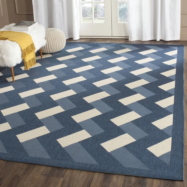 Safavieh Indoor/ Outdoor Courtyard Navy/ Beige Rug - 8& x 11&