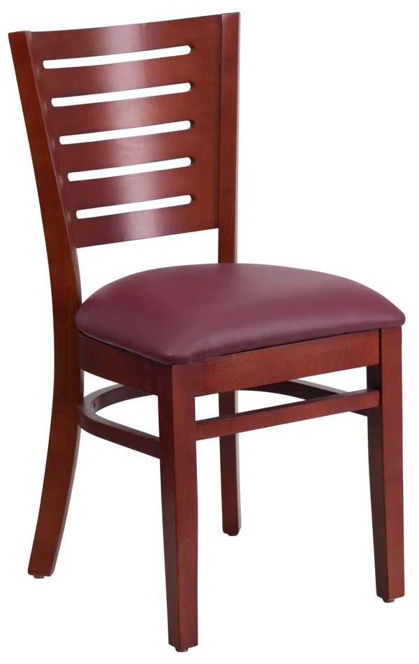 Darby Series Slat Back Mahogany Wood Restaurant Chair - Burgundy Vinyl Seat - Flash Furniture