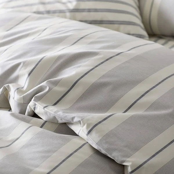 The Company Store Wide Stripe Yarn Dyed Navy Cotton Percale Twin Duvet COVER - Blue