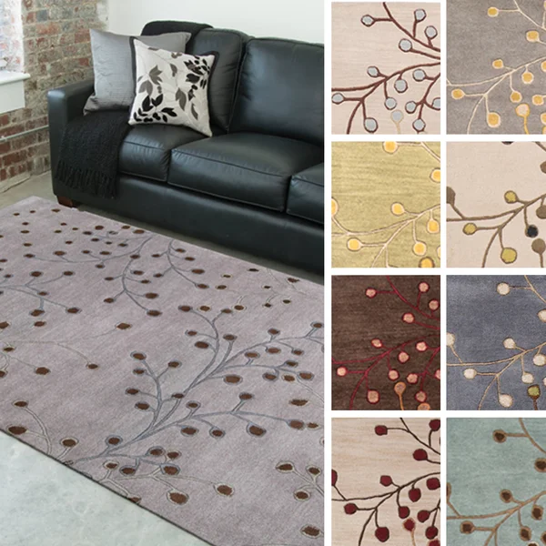 Sakura Handmade Transitional Floral Wool Area Rug - Slate 9& x 12&