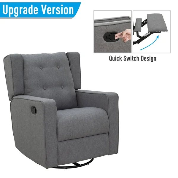 HOMCOM Linen Fabric Swivel Gliding Recliner Sofa Chair - Grey