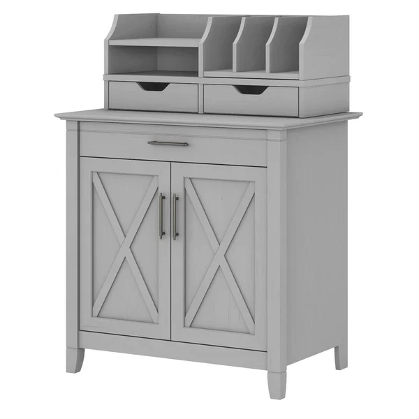 Bush Furniture Key West Secretary Desk with Storage and Desktop Organizers, Dark Gray Hickory