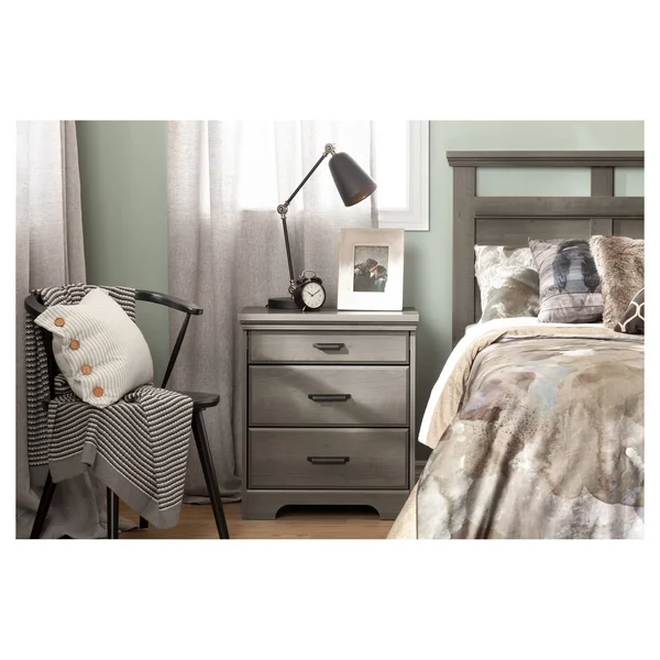 South Shore Versa Nightstand with Charging Station and Drawers, Gray Maple