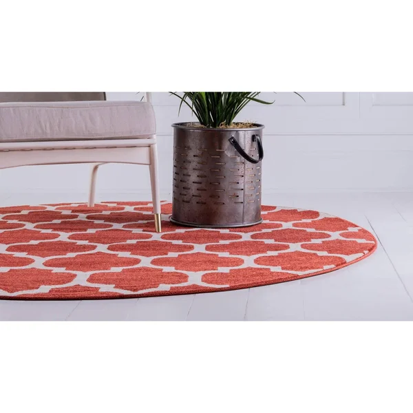 Unique Loom Philadelphia Trellis Area Rug - 8& x 8& Round - Light Terracotta