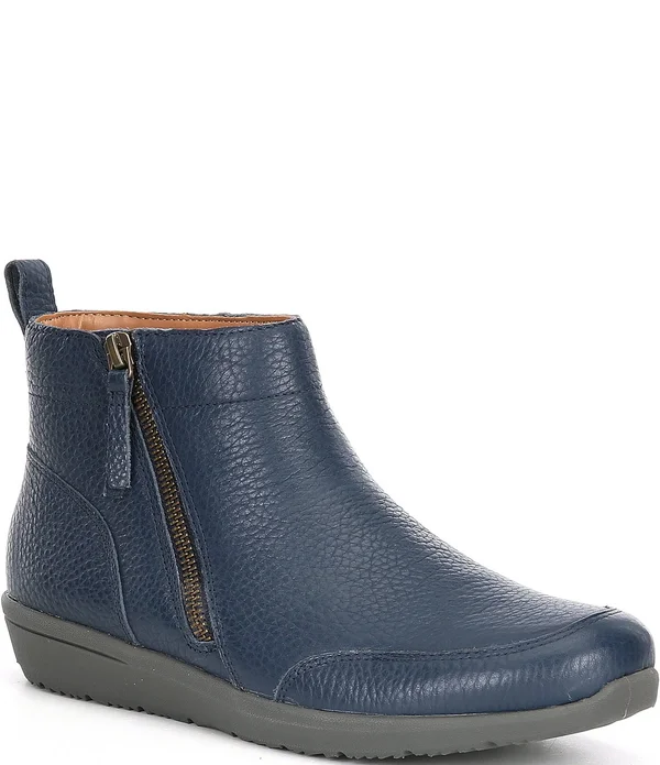 Vionic Lois Womens Leather Round Toe Ankle Boots - Navy