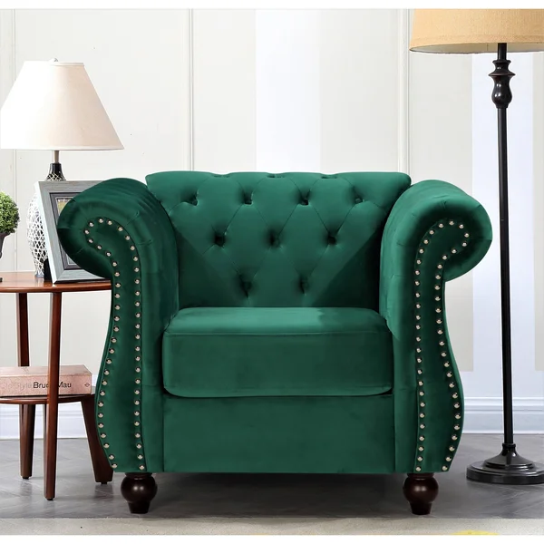 Kemos Classy Velvet Chesterfield Armchair - Green