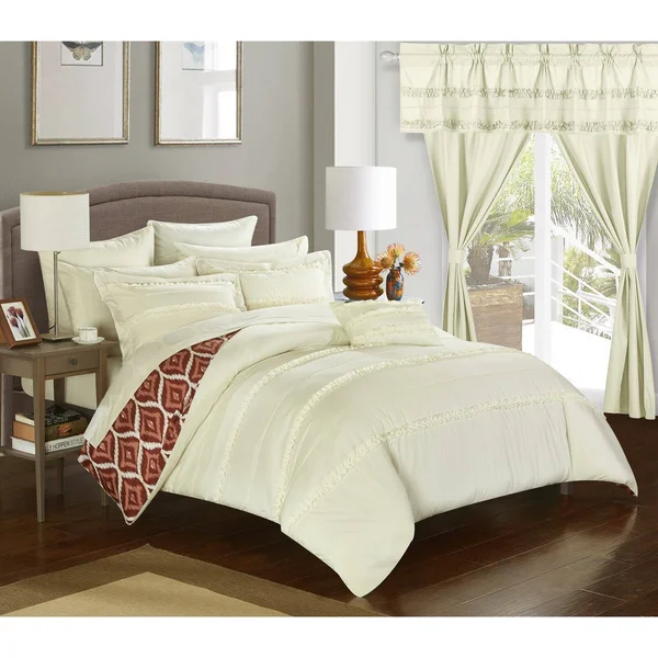 Chic Home Kyrie 20 Piece Reversible Bed in A Bag Comforter Set, Size: Queen, Beige