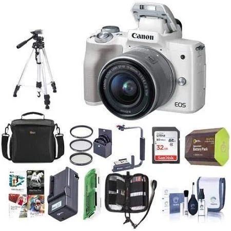 Canon Eos M50 Mirrorless Camera with EF-M 15-45mm f/3.5-6.3 Is STM Lens - Black - Bundle with 32GB SDHC Card, Camera Case, Tripod
