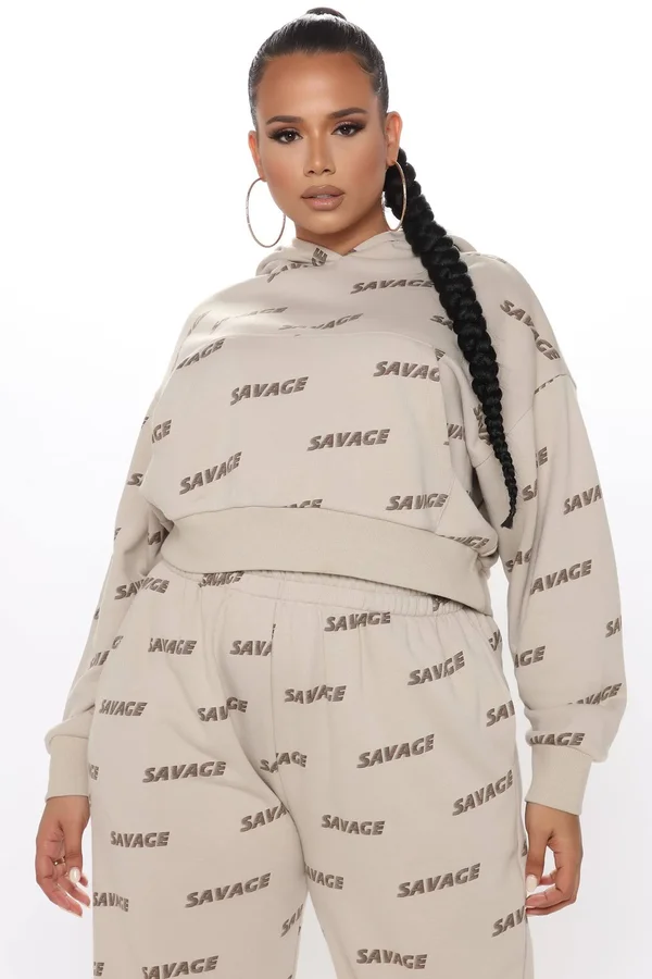 Womens on Repeat Savage Cropped Hoodie in Taupe Size Small by Fashion Nova