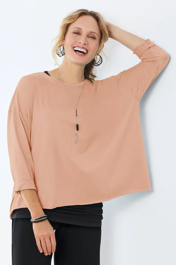 Boxy Tee by Planet - Salmon, One Size (4-14) (Knit Top)