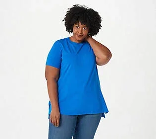 Isaac Mizrahi Live! Crew-Neck Hi-Low Hem Knit Top, Size Large, Lagoon Blue