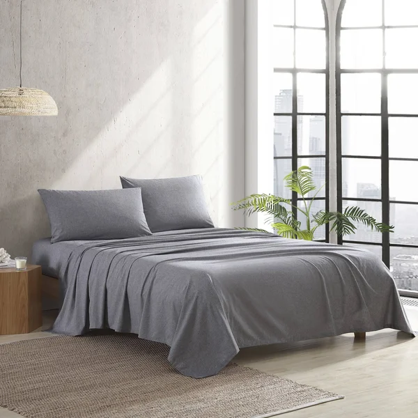 Reborn Recycled Fiber Heather Percale Sheet Set - Queen - Grey