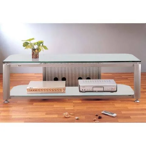 VTI Manufacturing HGR60SF Silver Oval Poles 2 Frosted Glass 60 in. Plasma DLP TV Stand
