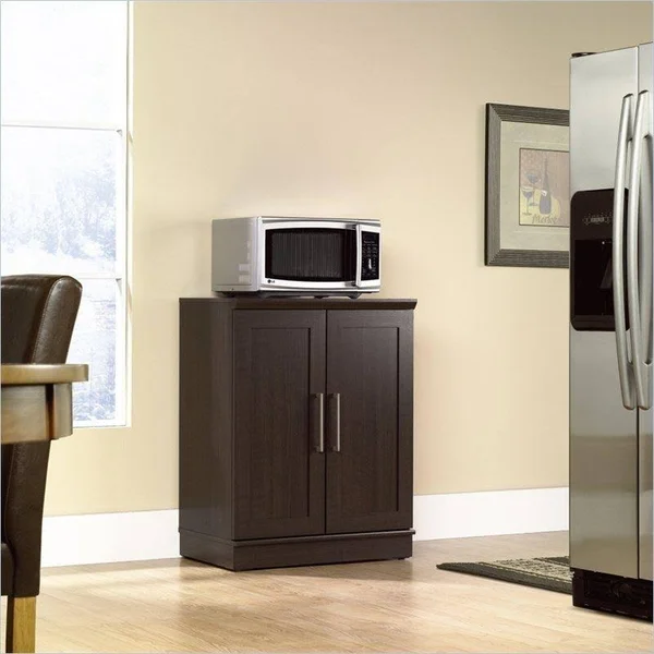 FastFurnishings Contemporary Kitchen Storage Microwave Cabinet in Dark Oak
