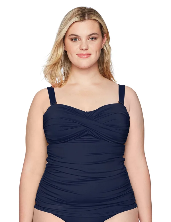 Anne Cole Women's Solid Twist Front Shirred Bandeau Tankini Swim Top