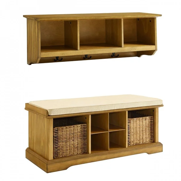 Brennan Entryway Bench and Shelf Set Natural - Crosley