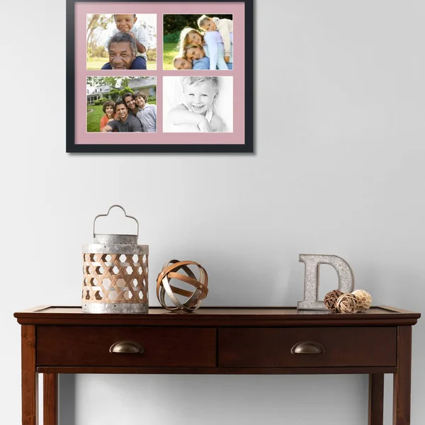 Collage Picture Frame - Satin Black Frame with 4 openings for 8x10 Photos with Pink Seashell Mat. D3926CP10, ArtToFrames