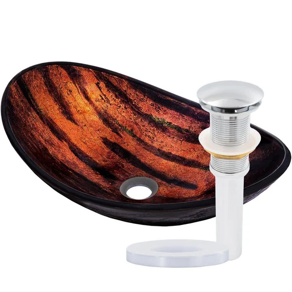 Novatto Volle Glass Vessel Bathroom Sink Set, Chrome