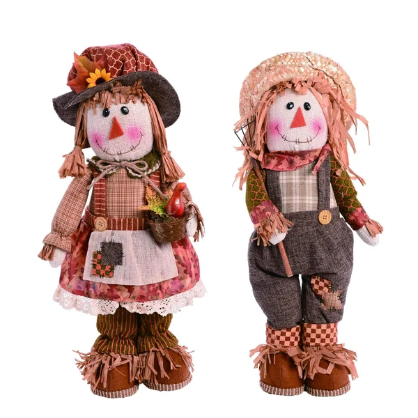 Set of 2 Brown Plush Standing Scarecrow Thanksgiving Decors 20 inch