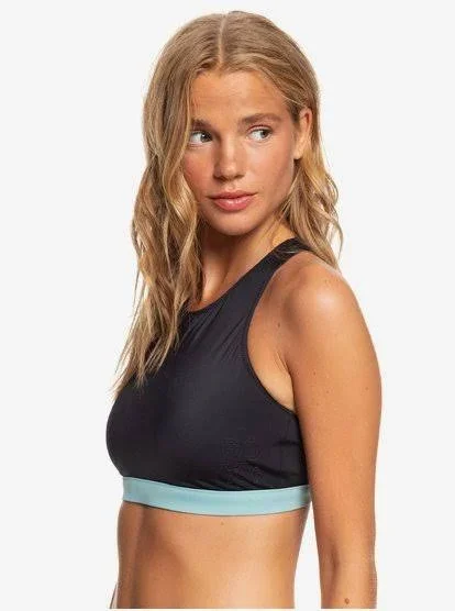 Roxy Fitness Color Block Crop Top Women's Swimwear Anthracite : LG