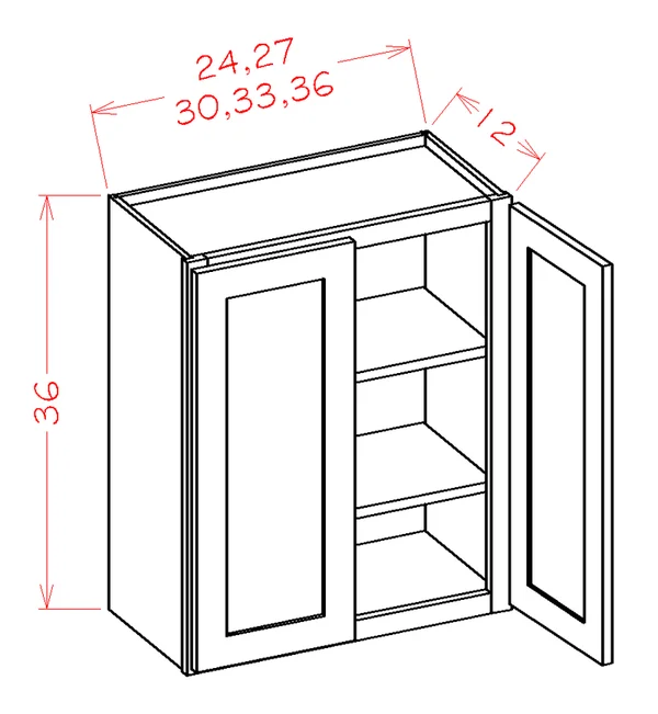 Wilora Hawthorne Shaker White 33x22 x 36x22 x 12x22 2 Doors - 2 Shelves Wall Cabinet, High-Density Fiberboard (HDF) SW-W3336