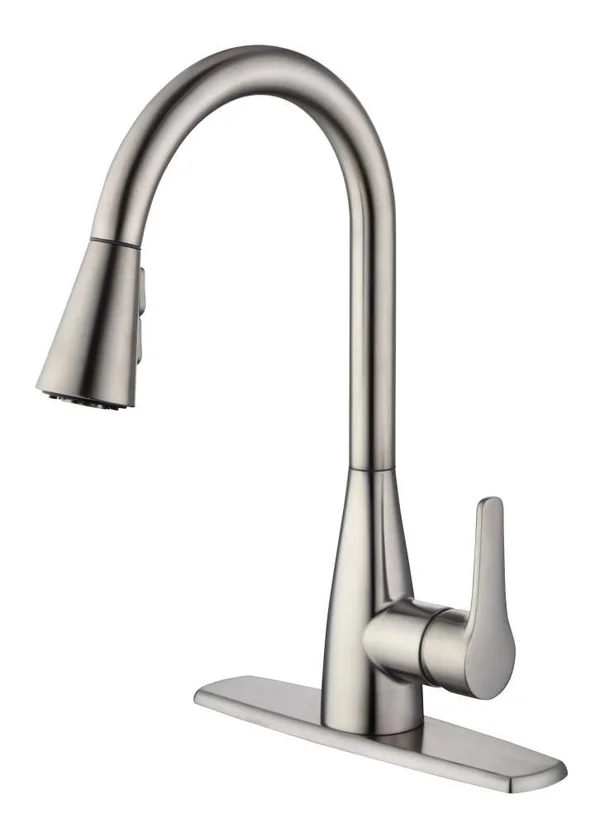 Project Source Stainless Steel 1-Handle Deck-Mount Pull-Down Handle Kitchen Faucet (Deck Plate Included)