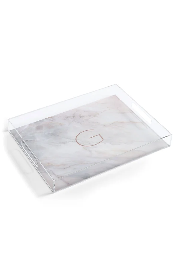 Deny Designs Marbled Monogram Tray - Size One Size - Grey