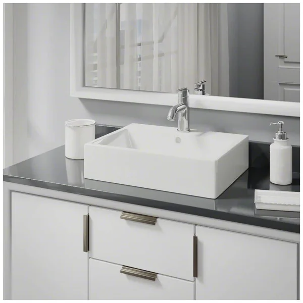 Rene R2-5018-B-R9-7009-BN Biscuit Porcelain Vessel Sink with Brushed Nickel Vessel Faucet and Vessel Pop-Up Drain - 21" x 16