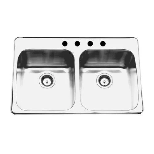 Kindred KSDL2233/9/3 33x22 Double Bowl Drop-in Kitchen Sink 18 Gauge Stainless Steel 3 Faucet