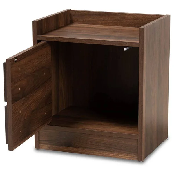 Bowery Hill Contemporary Walnut Browned Wood 2-Drawer Nightstand