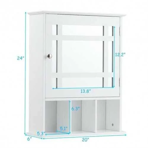 Wall Mounted and Mirrored Bathroom Cabinet-White