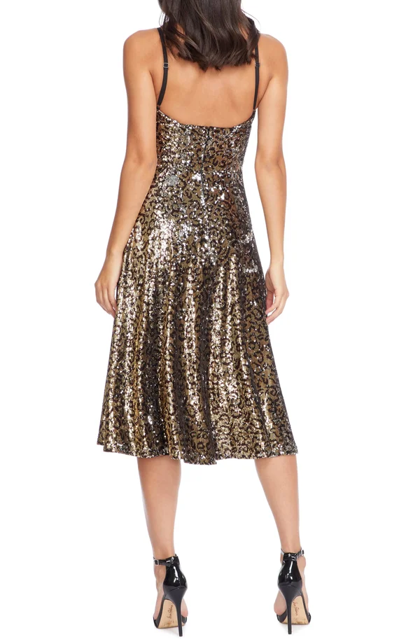 Dress The Population Mimi Sequin Slip Dress, Leopard, Women's, Small