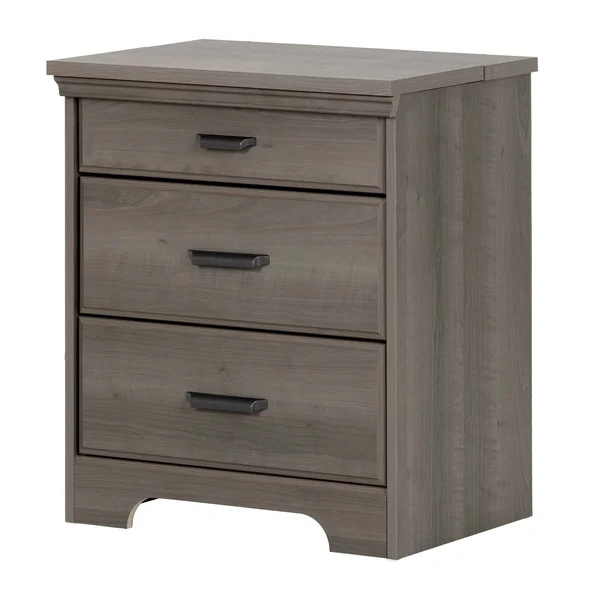 South Shore Versa Nightstand with Charging Station and Drawers, Gray Maple