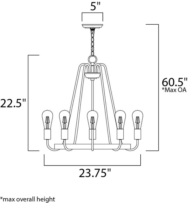 Maxim Lighting 11735BKSN Haven 5 Light Chandelier, Black, Satin Nickel