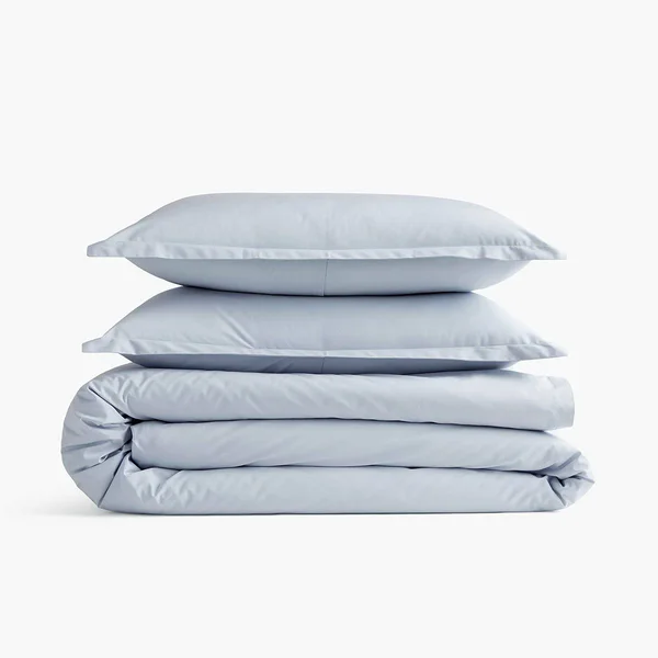 Organic Cotton Percale Duvet Set in Gray Sky, Size Full/Queen by Under The Canopy