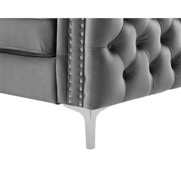 Bowery Hill Contemporary Velvet Button Tufted Accent Chair in Gray