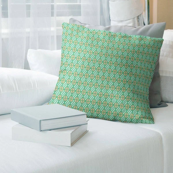 Two Color Plain Diamonds Throw Pillow - 16 x 16 - Green & Orange - Polyester