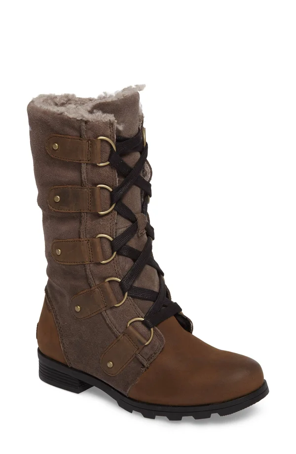 Sorel Women's Emelie Lace-Up Waterproof Boots - Major/Black Waterproof Leather/Suede, 7.5