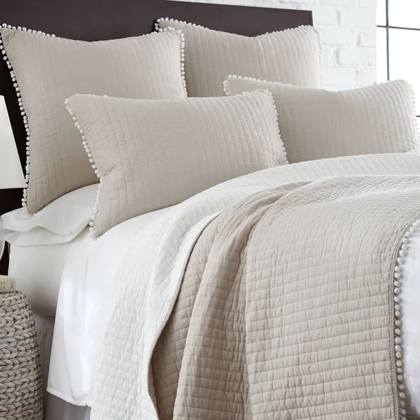 Levtex Home Taupe Pom-Pom Cotton Reversible Quilt King