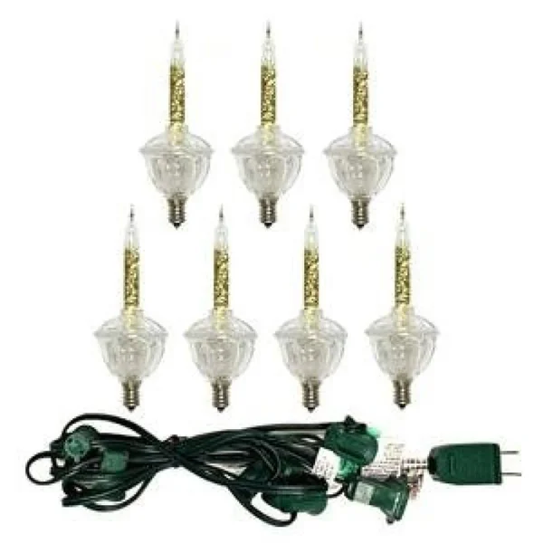 Vickerman 37524 - 7 Light Green Wire Gold Glitter Bubble Light Set