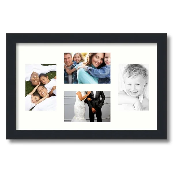 Collage Picture Frame, Satin Black Frame with 4 openings for 4x6 Photos with White Light Cream Mat. D3926IJ162, ArtToFrames